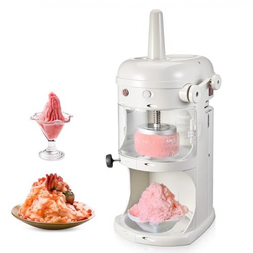 VEVOR Commercial Ice Shaver Crusher, 220lbs/hr Electric Fluffy Ice & Snow Cone Machine, 250W 1500RPM Tabletop Fluffy Shaved-Ice Machine for Parties Events Snack Bar, Home and Commercial Use (White)