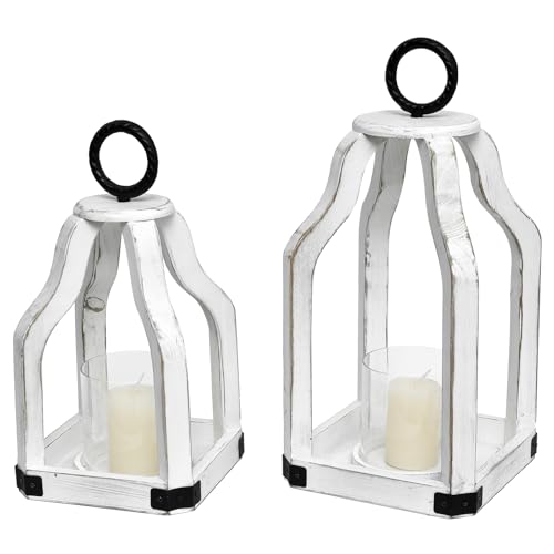 Rustic-Farmhouse-Wood-Candle-Hurricane-Lantern-with-Glass-Candlestick-Holder-for-Patio-Table-Centerpiece-White-Set-of-2 Rustic Farmhouse Wood Candle Hurricane Lantern with Glass Candlestick Holder for Patio Table Centerpiece White Set of 2