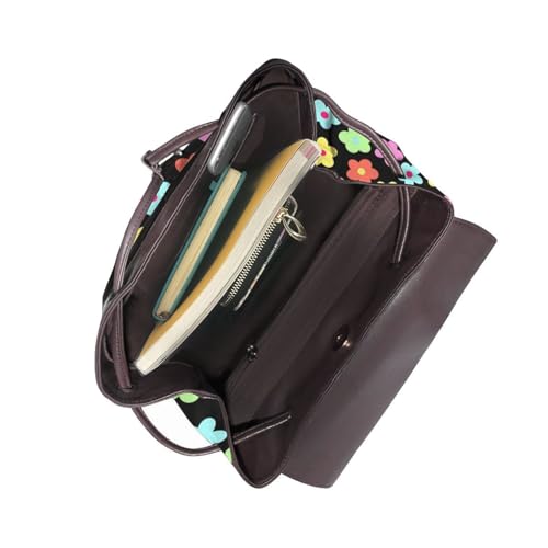 Daisy Colorful Neon Floral Lightweight Daypack Bag Microfiber PU Leather Backpack for Travel Business Commute Gym4