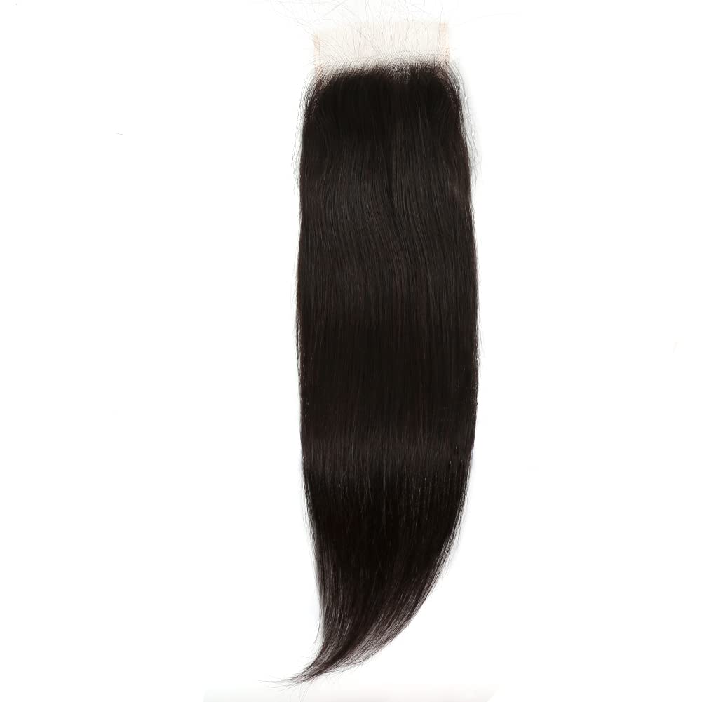4x4 Straight Swiss HD Lace Closure Human Hair Lace Closure Pre-plucked with Baby Hair Free Part Brazilian Virgin Hair Bleached Knots Natural Color 18"