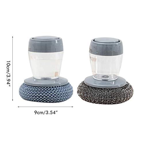 Image of Soap Dispensing Palm Brush Washing Brush with Integrated Detergent Dispenser Steel Dish Scrubber soap Stop Cleaner Metal Sponge Household Kitchen Cleaning Twin