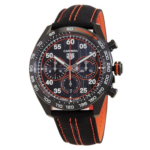 TAG Heuer Carrera X Porsche Orange Racing - Reloj cronógrafo automático con esfera negra para hombre, CBN2A1M.FC6526, 44 mm, moderno, 44 mm, Modern