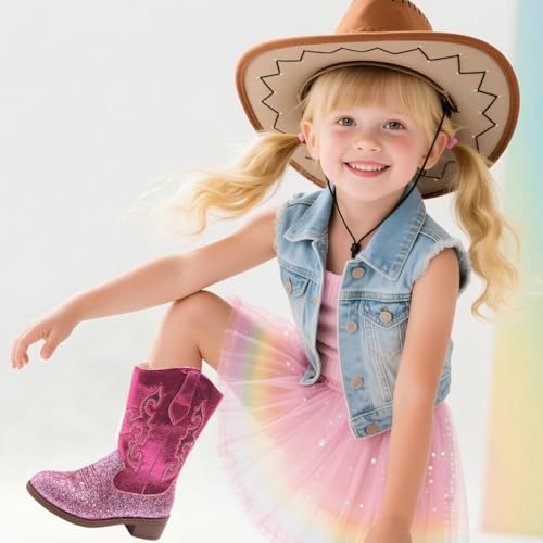 kkdom Cowboy Boots for Boys Girls Glitter Cowgirl Western Boot for Kids Mid Calf Unisex Riding Shoes Little Kid/Big Kid/Toddler4