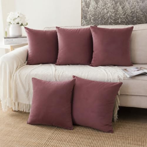 Image of Khooti Velvet Cushion Cover, 26 x 26 Inches | Jam | Pack of 5 | Solid Plain Soft & Smooth, Decorative Cushion Covers for Living Room, Bedroom, Couches, Chairs, Sofas, Beds & Home Decor