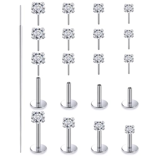 20G 18G 16G Threadless Push in Nose Rings Flat Back Earrings Stud Surgical Steel Lip Ring Tragus Cartilage Conch Helix Earrings Medusa Labret Snake Bites Piercing Jewelry for Women Men