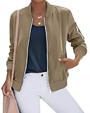 Magritta Women's Bomber Jacket Casual Lightweight Coat Zip Up Outerwear Windbreaker with Pocket Khaki Medium