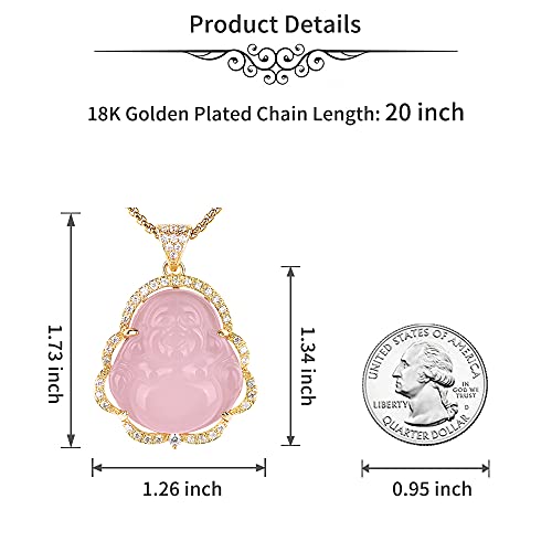 Image of ASGIFT Laughing Buddha Necklace Cubic Zirconia Green Jade Buddha Pendant with 18K Gold Plated Chain Lucky Buddha Necklace Jewelry Gift