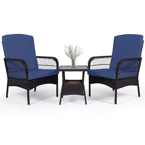 LEVELEVE 3 Pieces Patio Set Outdoor PE Wicker Rattan Furniture Sets Modern Chair Conversation Sets with Coffee Table,for Yard Bistro