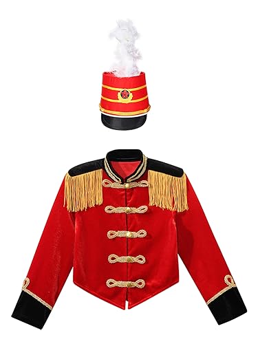 Girls Boys Marching Band Jacket and Hat Outfit Set for Kids Team Performance Drummer Drum Major Uniforms