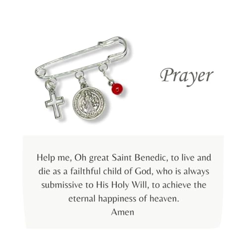 Religious Brooch with Murano Gel Beads and Charms - Silverplated - Gift for Birthdays, Valentine's, Christmas, Mother's Day, Comes in Gift Box with Prayer3