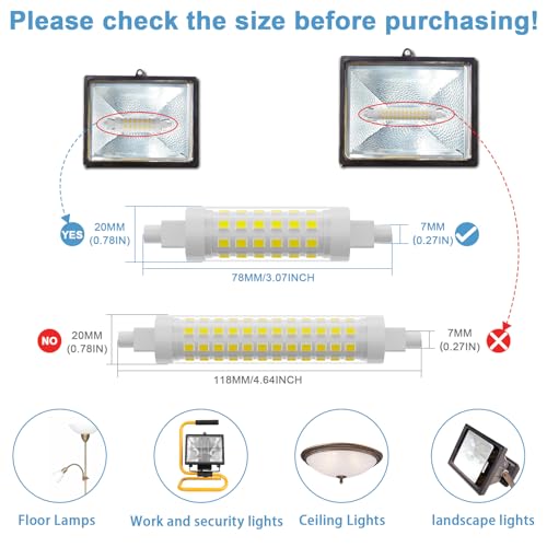 Image of R7S LED Bulb Dimmable,120V 100W 78mm T3 J Type Halogen Bulb Equivalent,Long Lasting 3 inch Double Ended Floodlight Bulbs for Work,Security,Landscape Lights,Floor Lamps,Daylight White 5000K,2 Pack