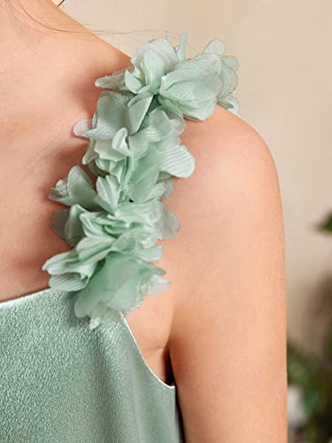 WDIRARA Girl's Floral Shoulder Contrast Mesh Flared Hem Sleeveless High Waist Belted Cami Dress3