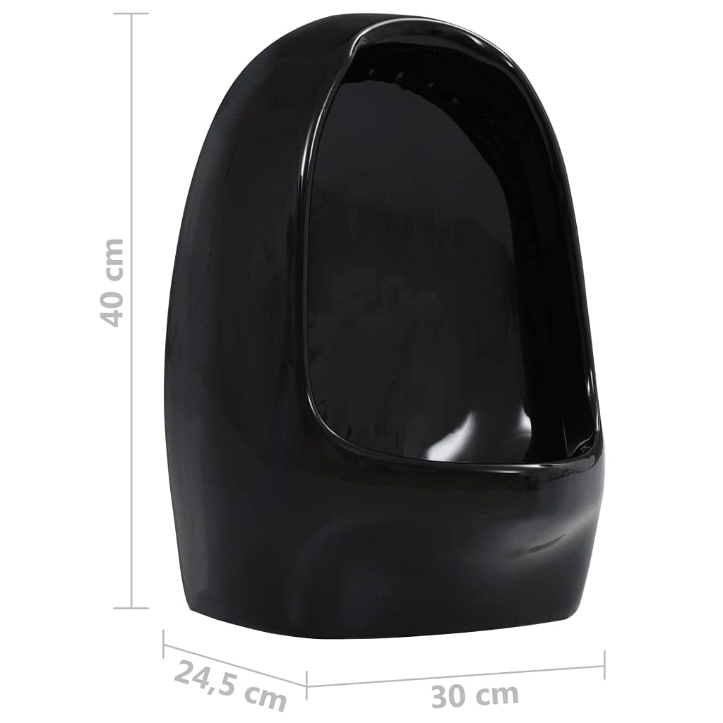 vidaXL Urinario de Pared con Válvula Descarga Cerámica Negro Fontanería Baño Diseño Clásico Aerodinámico Práctico Descarca Superior Instalación Fácil