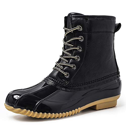 Chenghe Women's Winter Duck Boots Waterproof Lace Up Two Tone Rain Duck Boots Dark Black US 7
