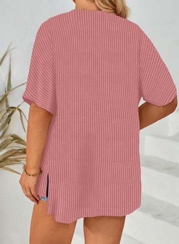 Image of Eytino Women Plus Size Lightweight Cardigan Half Sleeve Ribbed Knit Kimono Cardigans Tops(1X-5X)