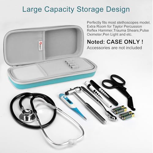 Opoway Stethoscope Carrying Case, Hard Stethoscope Case Compatible for 3M Littmann Classic III, Cardiology IV Diagnostic, MDF Acoustica Stethoscopes and Other Nurse Accessories (Turquoise)