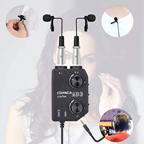 Comica LINKFLEX.AD3 Microphone Audio Preamp/Mixer 2-Channels XLR/3.5mm/6.35mm-3.5mm, 48V Phantom Power & Real Time Monitor, Universal Canon Nikon Sony Camcorders DSLR Cameras &Smartphone
