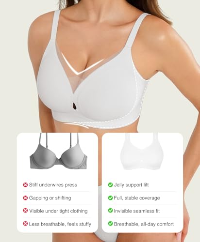 Image of Popilush Womens Wireless Push Up Bra Comfortable Supportive Everyday Bra | Support & Lift, No Underwire, Full Coverage, Flexible Fit, V Mesh Crossover, Soft Breathable Fabric, All Day Comfort