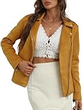 Bellivera Womens Faux Leather Jacket Lapels Cropped Outfits Coat Suede Spring Fashion Outwear with Microstretch 64K Yellow M