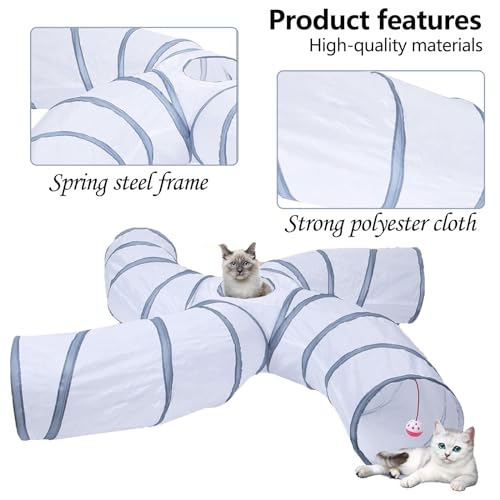 Image of EGETOTA Cat Tunnel for Indoor Cats Large, with Play Ball S-Shape 4 Way Collapsible Interactive Peek Hole Pet Tube Toys, Puppy, Kitty, Kitten, Rabbit (S4 - White & Grey)
