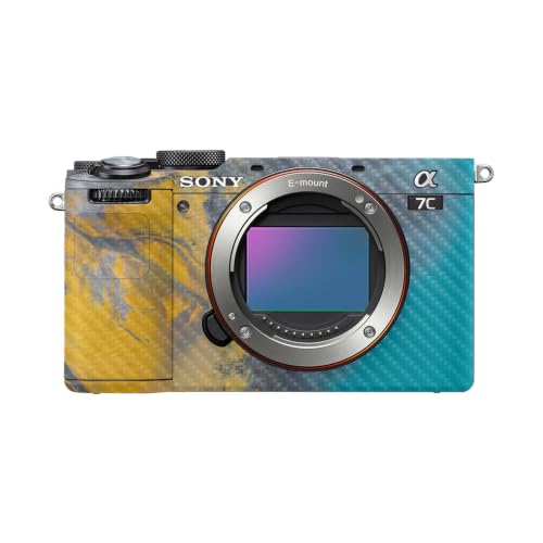 Image of Carbon Fiber Camera Skin Compatible with Sony A7C Mark II (2023) - Yellow Spill - Premium 3M Vinyl Protective Wrap Decal Cover - Easy to Apply | Crafted in the USA by MightySkins