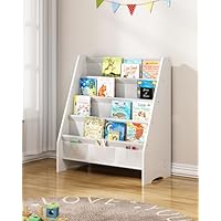 SEIRIONE Sturdy Kids Bookshelf,4-Tier Book Shelf for Kids Room with Tear-Proof Oxford Fabric-Nursery Room Playroom Classroom,Deep Slings to Keep Books Upright,Ideal Height for Toddler Age 3+, White