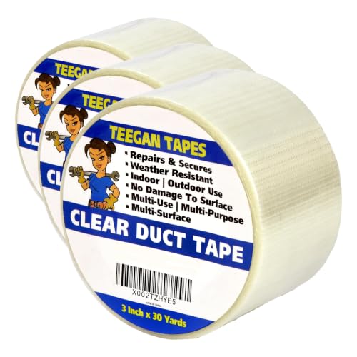 Image of Gaffer Power Teegan Tapes Filament Tape 3 inch x 30 Yards - Reinforced Clear Strapping Tape for Heavy Duty Packing, Sealing & Repairs - Weather Resistant, Industrial Strength (Pack of 3)