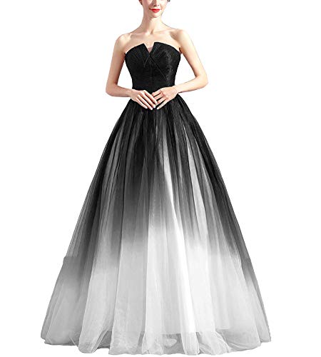 Gothic Gradient Tulle Long Ombre Evening Prom Dress Asymmetrical Black White  2 at Amazon Women's Clothing store