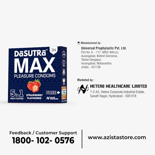Image of Dasutra Max Pleasure Dotted Condoms For Men | 5 in 1 Multi-Textured Lubricated | Enhanced Pleasure For Both | 3 in Each Pack (Strawberry, Pack of 10)