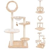 Nightcore 57” Tall Solid Wood Cat Tree for Indoor Cats, Building Block Kitten Tower w/Perch, Scratching Posts, Washable Cushions, 4 Install Options, Multi-Level Cat Activity Center Climbing Furniture