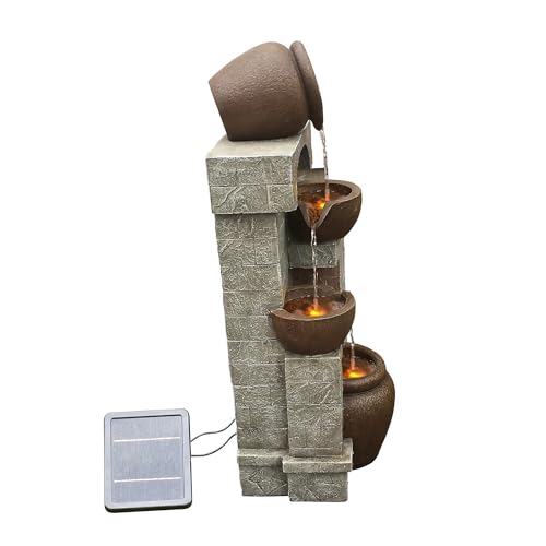 Image of Teamson Home 28 in. Cascading Bowls and Stacked Stones LED Outdoor Water Fountain for Outdoor Living Spaces to Create a Calming Oasis in Gardens and Landscaping, on Patios, Balconies, Lawns, Brown | Outdoor Water Fountain, For Gardens and Landscaping, For Patios, Balconies, Lawns, Creates Calming Oasis
