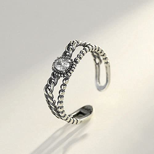 Bague double rang tressée en argent S925 rétro style vintage chic