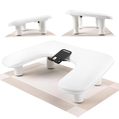 Big Adjustable Nail Arm Rest for Nails Tech with Rotating Phone Holder U-Shaped Manicure Hand Rest PU Leather Hand Stand with Pad for Nail Salon Nail Tech and DIY