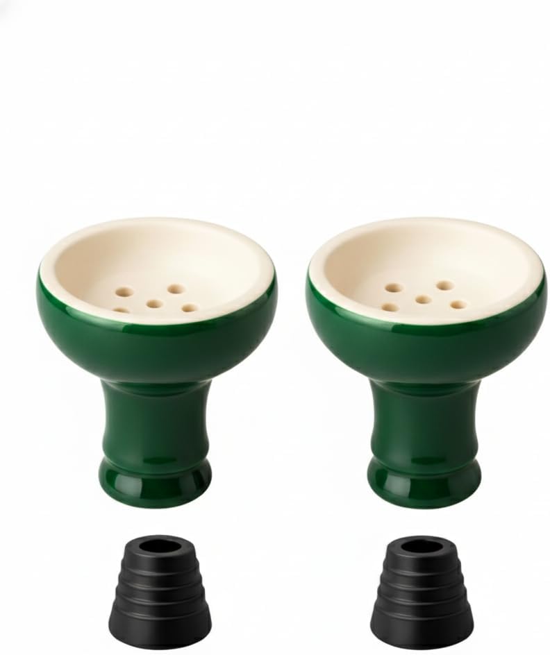 Maya Hookah Chillum Set, Ceramic Bowl with Rubber Grommets, Universal Compatibility for All Hookah Types, 2 Pack (Green)