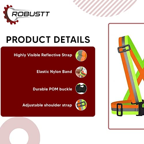 Image of Robustt High Visibility Protective Safety Reflective Vest Belt Jacket, Night Cycling Reflector Strips Cross Belt Stripes Adjustable Vest Safety Jacket