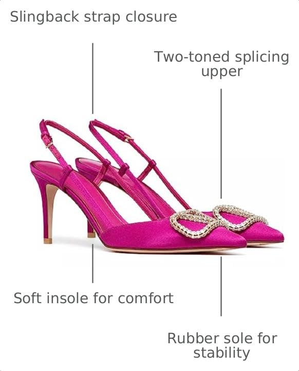 Image of Women Heeled Slingback Sandals V Buckle Closed Pointed Toe Stiletto High Heels Slip-On Backless Evening Prom Party Dress Shoes