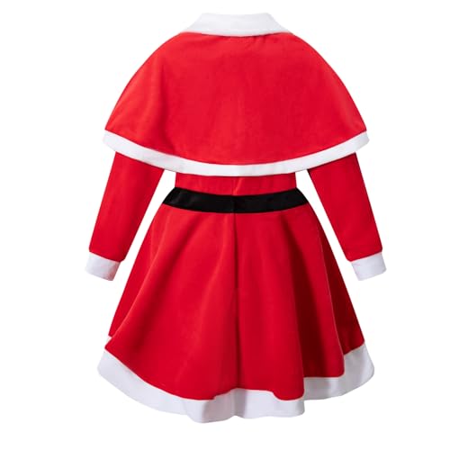 Disfraz completo de niña elfo Santa rojo con capa y cinturón miniatura 3
