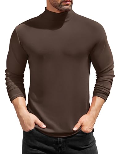 COOFANDY Mens Half Turtleneck T-Shirts Basic Thermal Shirts Casual Slim Fit Lightweight Underwear Tee Winter Fall Brown