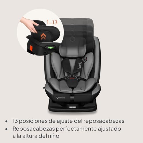 LIONELO AART I-SIZE Cadeira de carro para bebé 40 – 150 cm, montagem com cintos de segurança, apoios de cabeça e inclinação ajustáveis, almofada lombar e redutor, padrão R129 i-Size