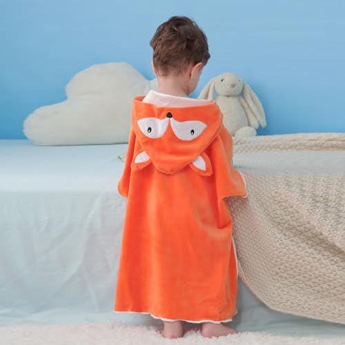HiABsee Baby Hooded Towel, Wearable Baby Bath Towels with Hood, Soft Absorbent Baby Bath Towel for Newborn Boy and Girl, Fox 23.6" x23.6, 0-6 Years