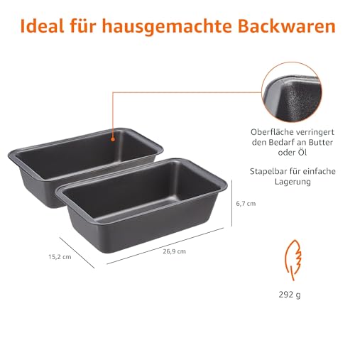 Foto von Amazon Basics Rechteckig Brotbackform, 2er-Pack, antihaftbeschichtet, Karbonstahl, Grau, 27x15x7 cm