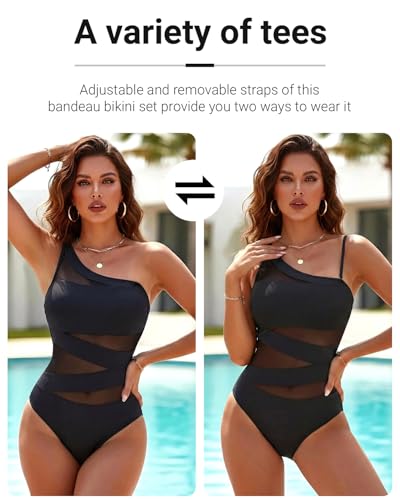 Image of Tempt Me Women One Piece Swimsuit - One Shoulder Bathing Suits Sexy Cutout Mesh Swimwear