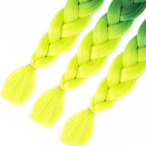 Imierfa Kanekalon Braiding Hair Ombre Green 2 Tone Color High Temperature Synthetic Hair Jumbo Braiding Hair Extensions For Twist Braids Crochet Hair (Green-Fluorescent Green 24" 3Pcs) #TOP6