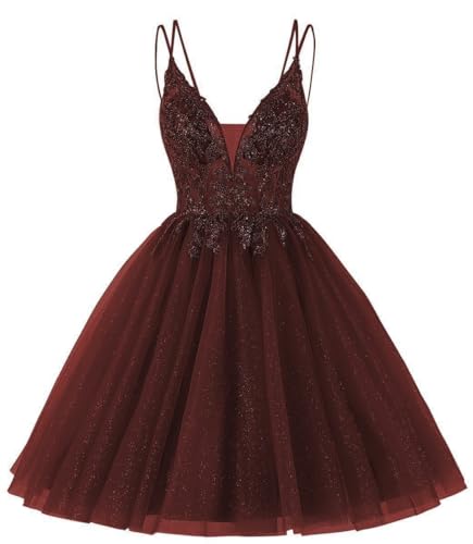 Robe de soirée courte bordeaux pailletée avec appliques et perles taille 40