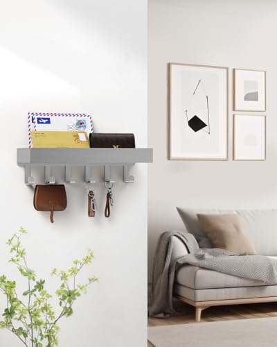 Image of Key Holder Wall Mount Magnetic Adhesive - Key Hooks Rack with shelf | Key Hanger with Mail Organizer for RV Camper Fridge Living Room Decor, Home Essentials, Grey