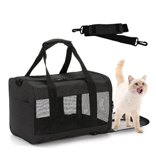 Image of Travel Carrier for Cats,Cat Soft-Sided Carriers Ventilated Breathable Foldable Kitten Carrier Soft Airline Approved Carrier for Small Dogs Kitty Puppies Under to 12 Lb(Black)
