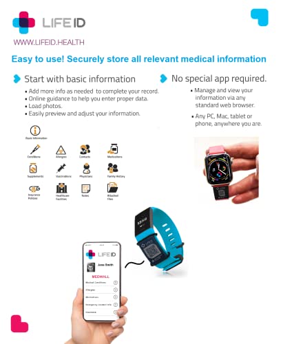 Life Id Medical Alert Bracelet For Men & Women I Edit Information Anytime I Free Profile Dashboard I No Subscriptions Fees I Qr Coded #TOP6