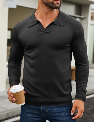 Mens Knit Polo Shirts Casual V Neck Slim Fit Polo Shirts Long Sleeve Wool Knit Pullover Sweater3