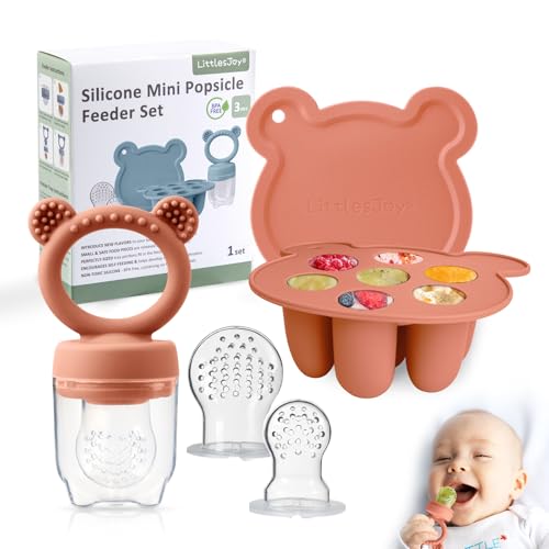 Image of LittlesJoy Infant Baby Fruit Feeder & Food Feeder, Breast Milk Popsicle Mold for purees, Baby Teething Relief teether,4pcs self Feeding Sets for Toddler, BPA Free 3 Month + (Muted)