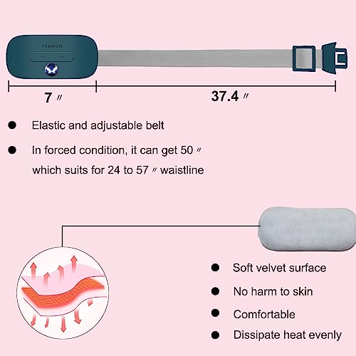 Image of Portable Cordless Heating Pad, Electric Waist Belt Device,Fast Heating Pad with 3 Heat Levels and 3 Vibration Massage Modes, Back or Belly Heating Pad for Women and Girl(Dark Blue Green)